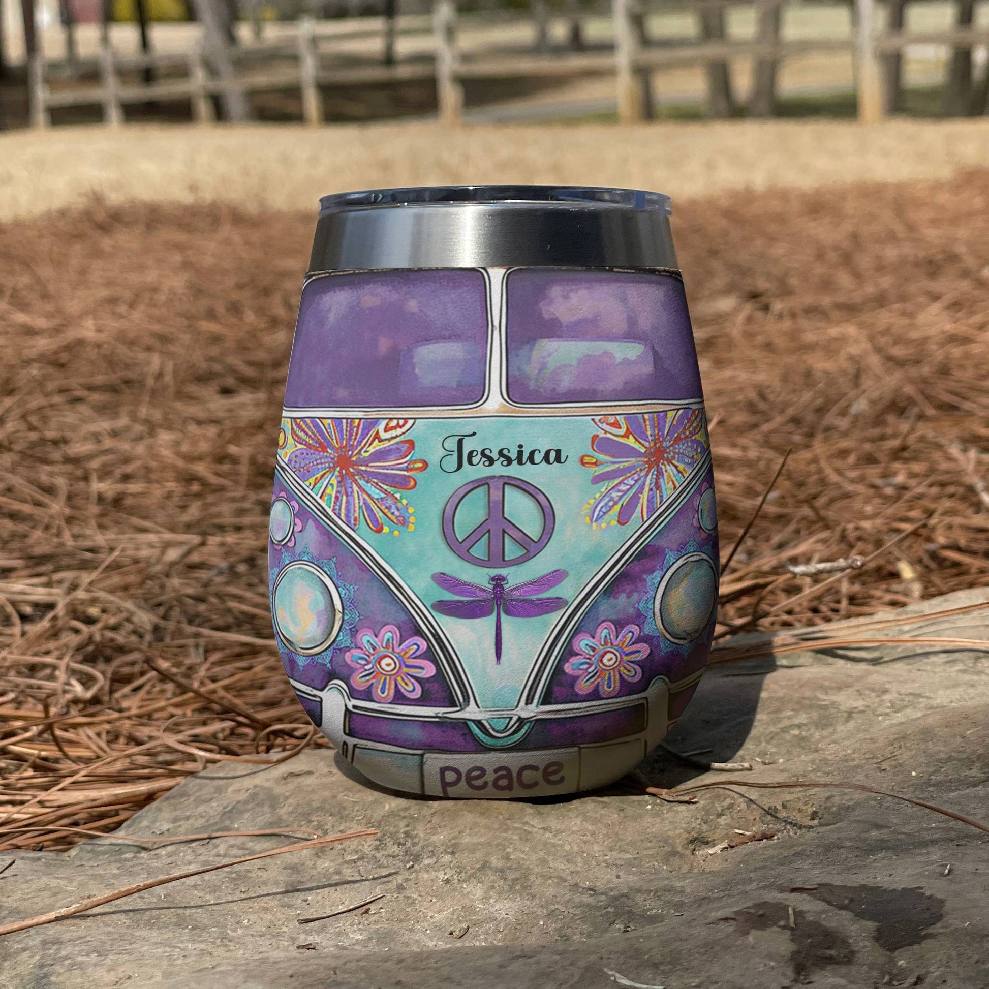 Hippie Personalized 12 Oz Shineful™ Wine Tumbler Purple Van Tl10 12Oz