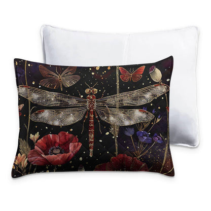 Shineful All Season Quilt 3-Piece Set Gorgeous Dragonfly With Poppies Flowers