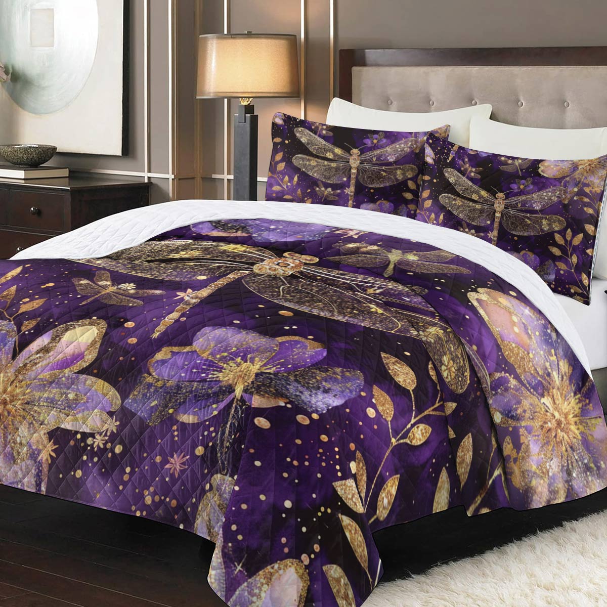 Shineful All Season Quilt 3-Piece Set Elegant Dragonflies