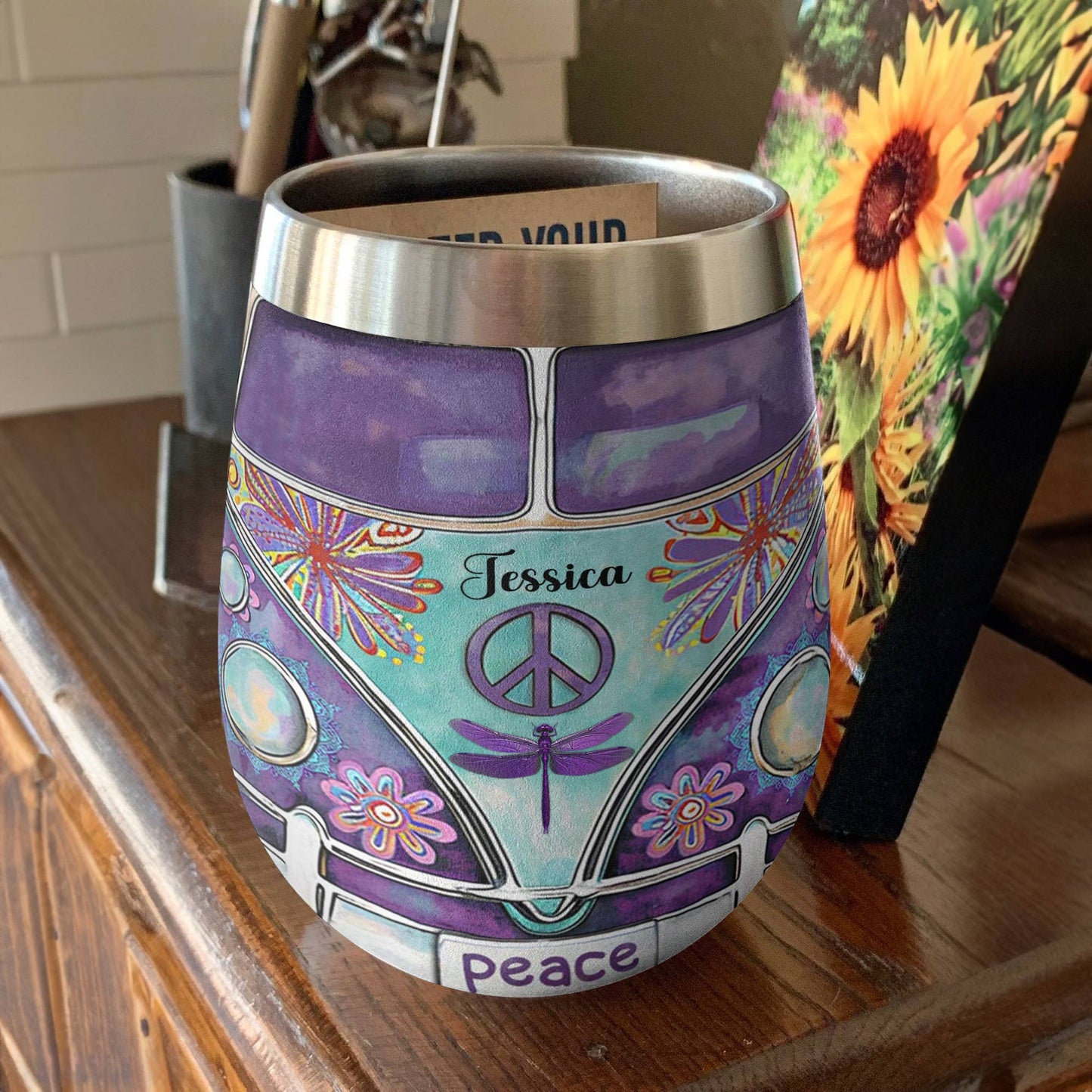 Hippie Personalized 12 Oz Shineful™ Wine Tumbler Purple Van Tl10 12Oz