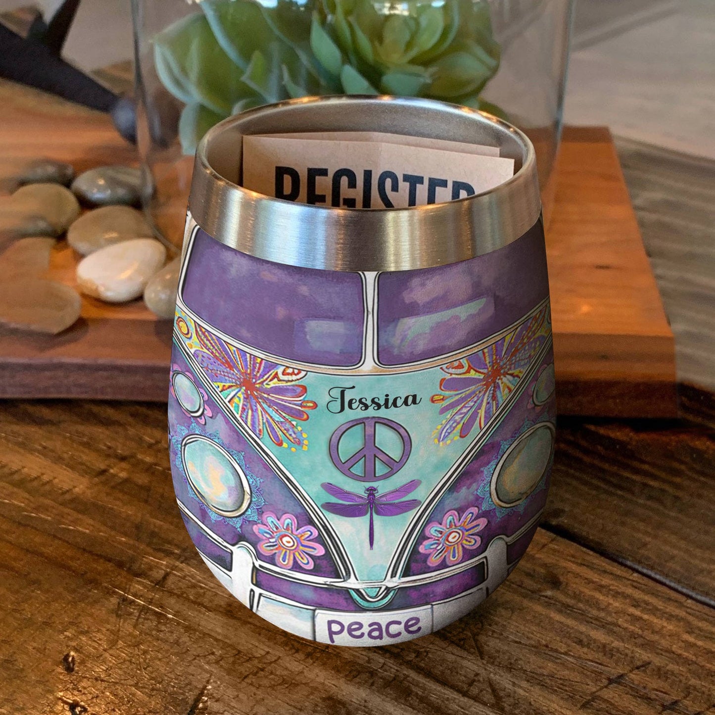 Hippie Personalized 12 Oz Shineful™ Wine Tumbler Purple Van Tl10 12Oz