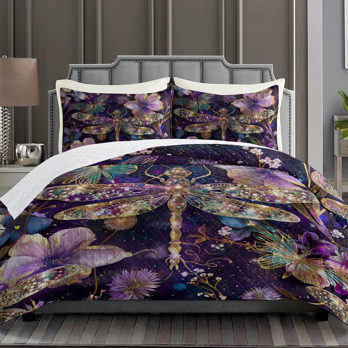 Shineful All Season Quilt 3-Piece Set Mysterious Dragonflies