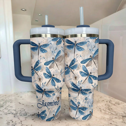 Shineful Tumbler Personalized Blue Dragonfly Whispers