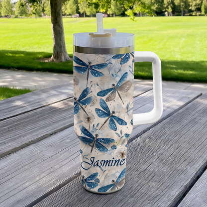 Shineful Tumbler Personalized Blue Dragonfly Whispers