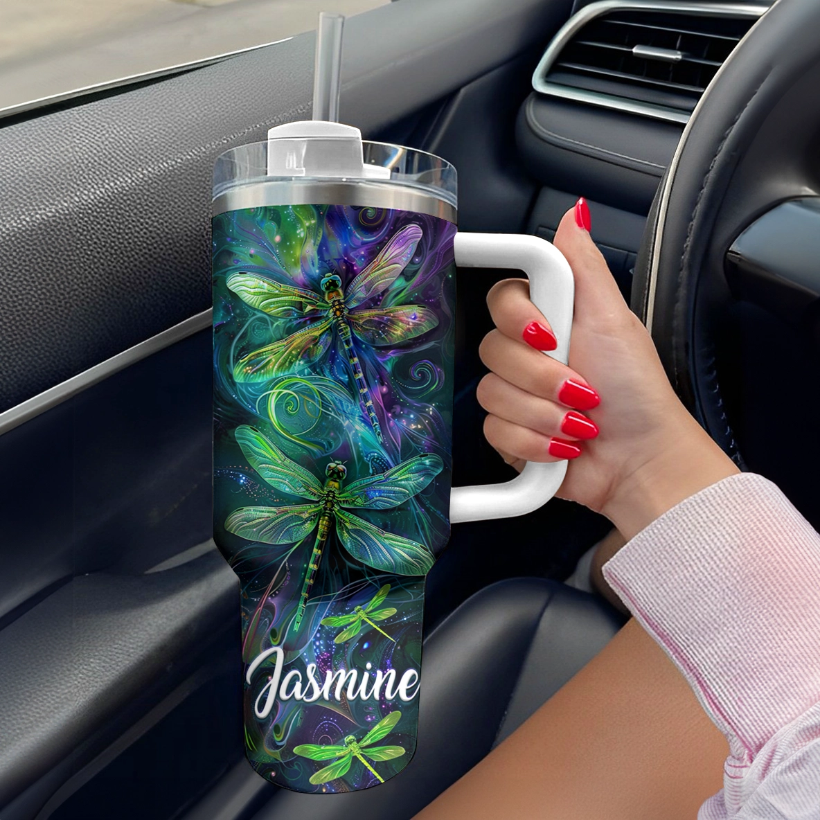 Shineful Tumbler Personalized Cosmic Dragonfly