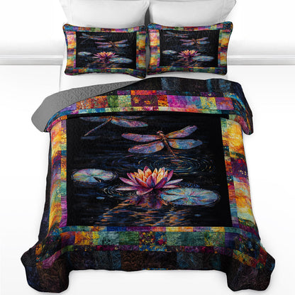 Shineful All Season Quilt 3-Piece Set Twilight Dragonfly Reflection