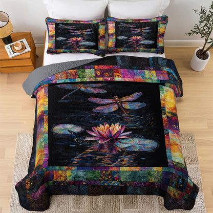 Shineful All Season Quilt 3-Piece Set Twilight Dragonfly Reflection