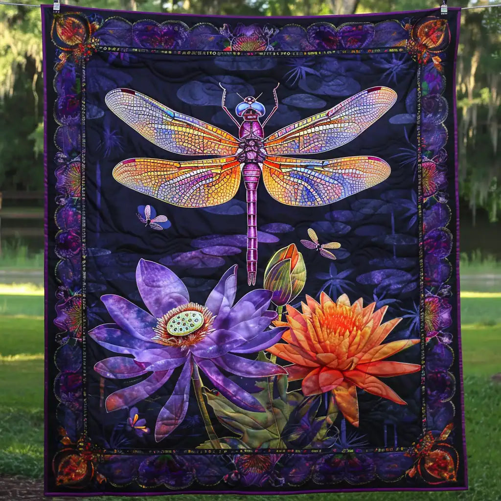 Shineful Flat Print Faux Quilt Blanket Purple Dragonfly