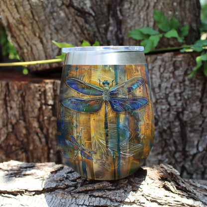 Shineful Wine Tumbler Dragonfly Magic Dragonfly