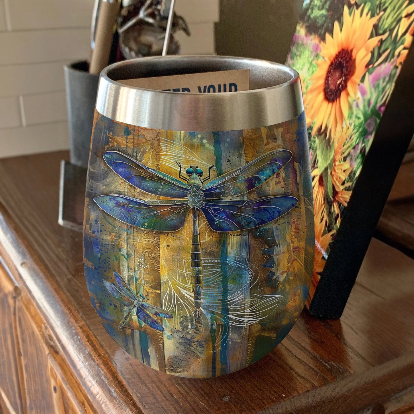 Shineful Wine Tumbler Dragonfly Magic Dragonfly