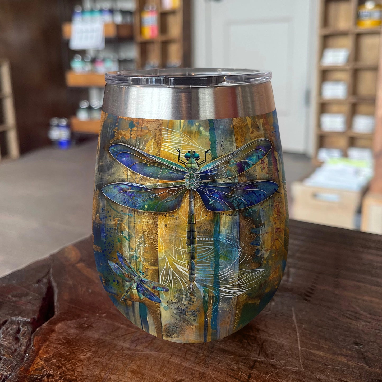 Shineful Wine Tumbler Dragonfly Magic Dragonfly