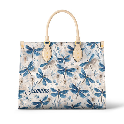 Shineful Leather Bag Personalized Blue Dragonfly