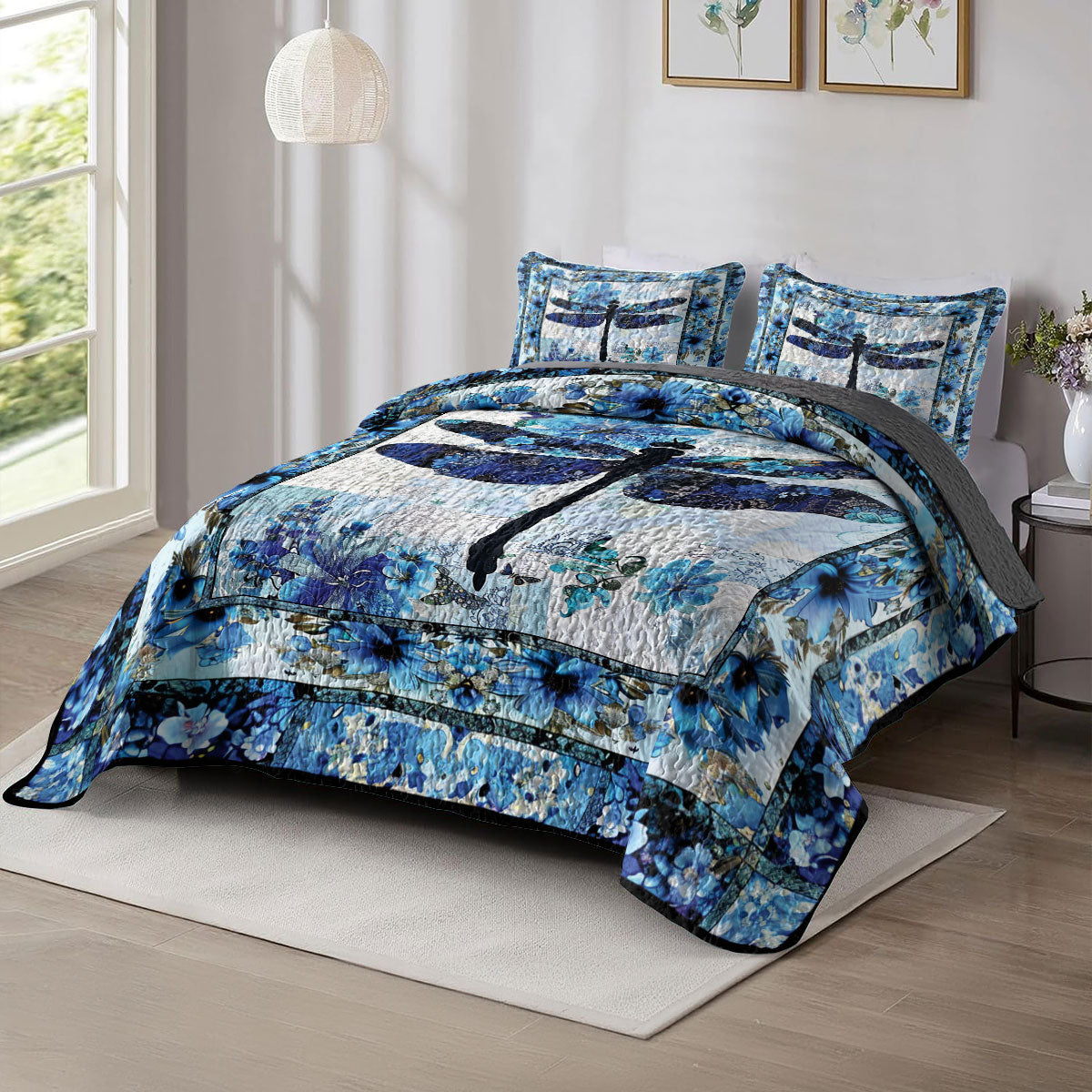 Shineful All Season Quilt 3-Piece Set Blue Serenity Dragonfly