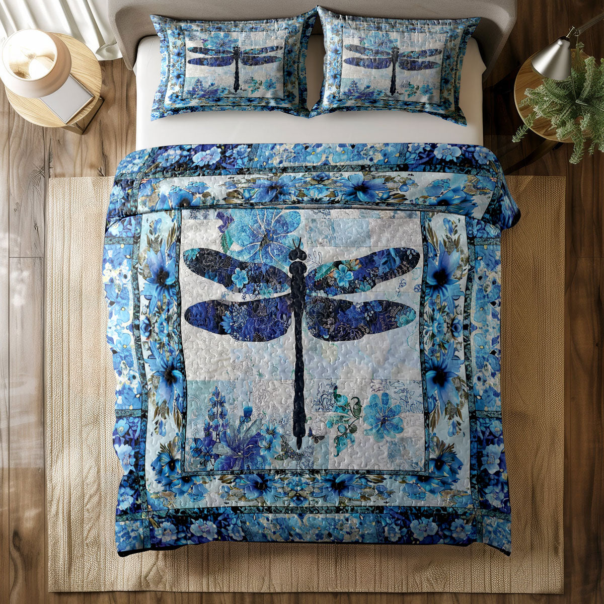 Shineful All Season Quilt 3-Piece Set Blue Serenity Dragonfly