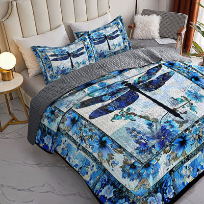 Shineful All Season Quilt 3-Piece Set Blue Serenity Dragonfly