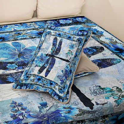 Shineful All Season Quilt 3-Piece Set Blue Serenity Dragonfly