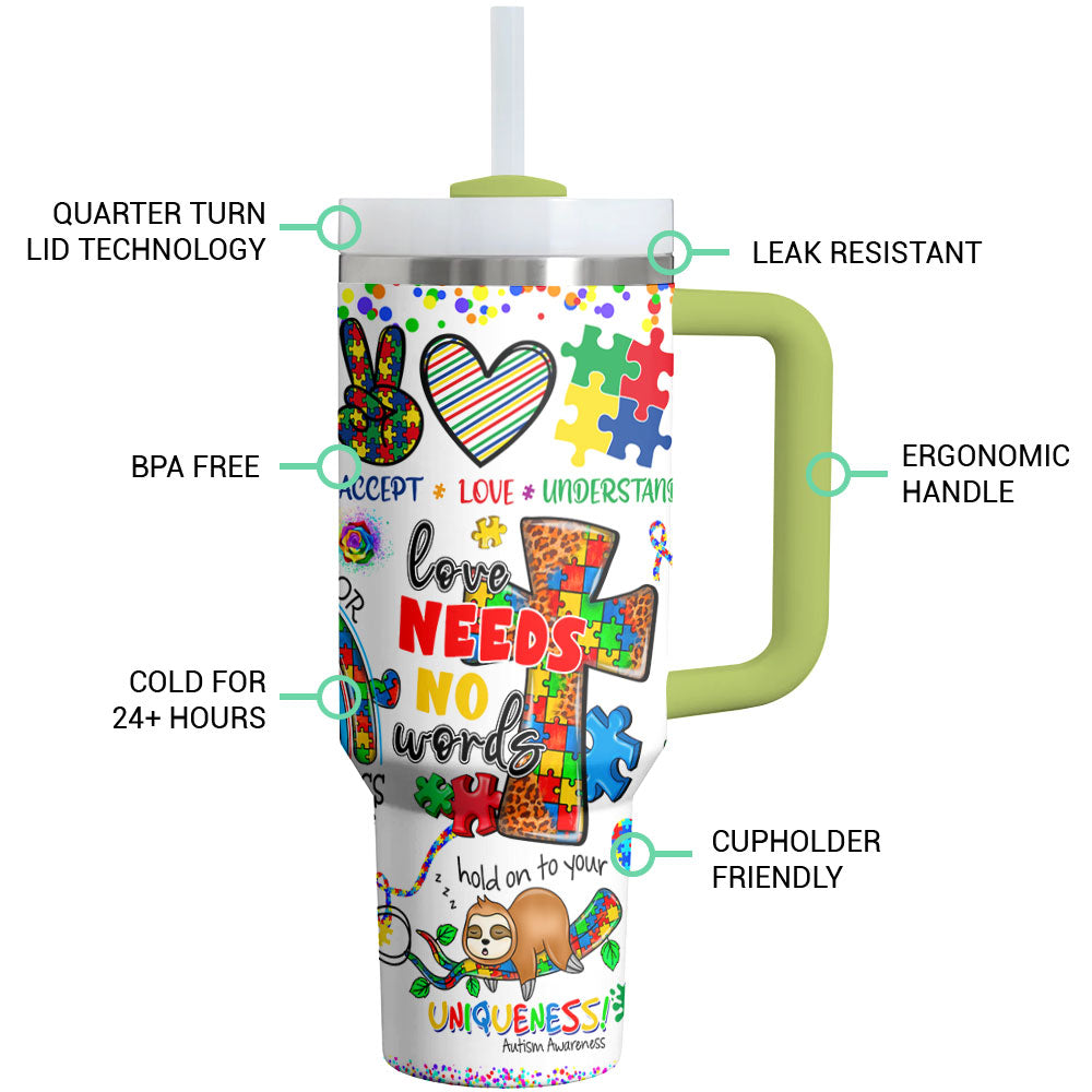 Autism Awareness Tumbler Shineful Love Needs No Words