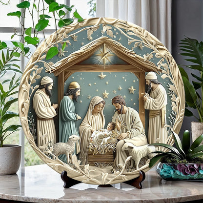 Shineful 2D Wooden Plaque, Hanging Decor, Door Sign - Starry Night Adoration Nativity