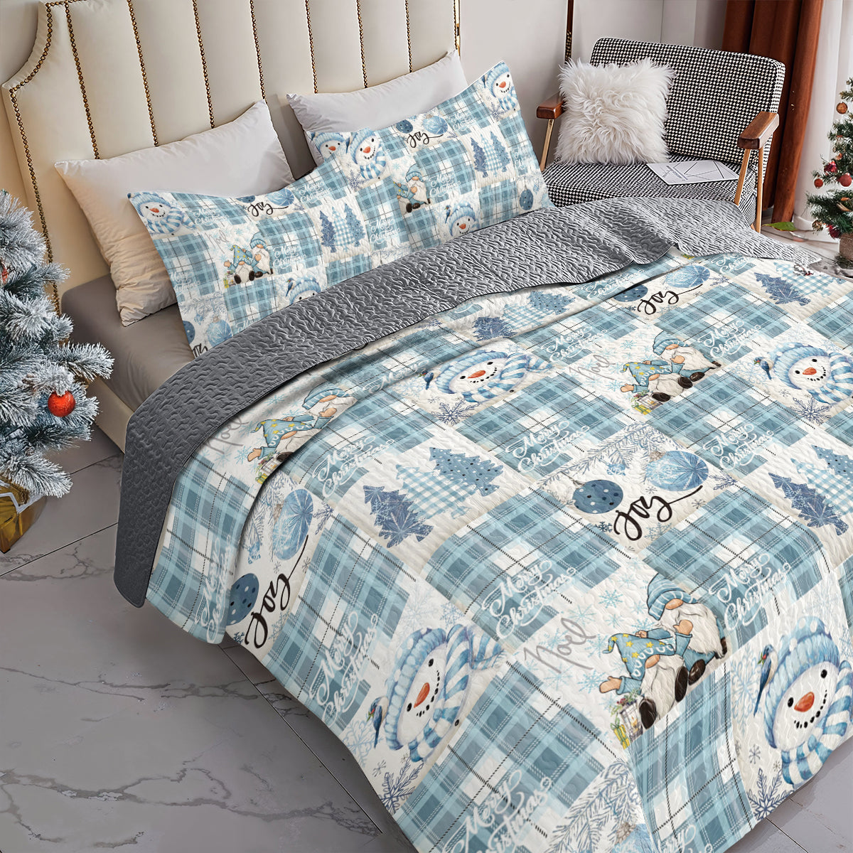 Shineful All Season Quilt 3-teiliges Set Schneemann &amp; Blue Joy Weihnachten