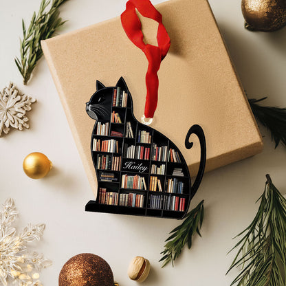 Shineful 2D Acrylic Ornament - Personalized Purrfectly Bookish Cat Shelf