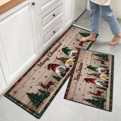 Shineful Ultra-Thin Non Skid Floor Mat, Kitchen Rugs Festive Gnome & Reindeer