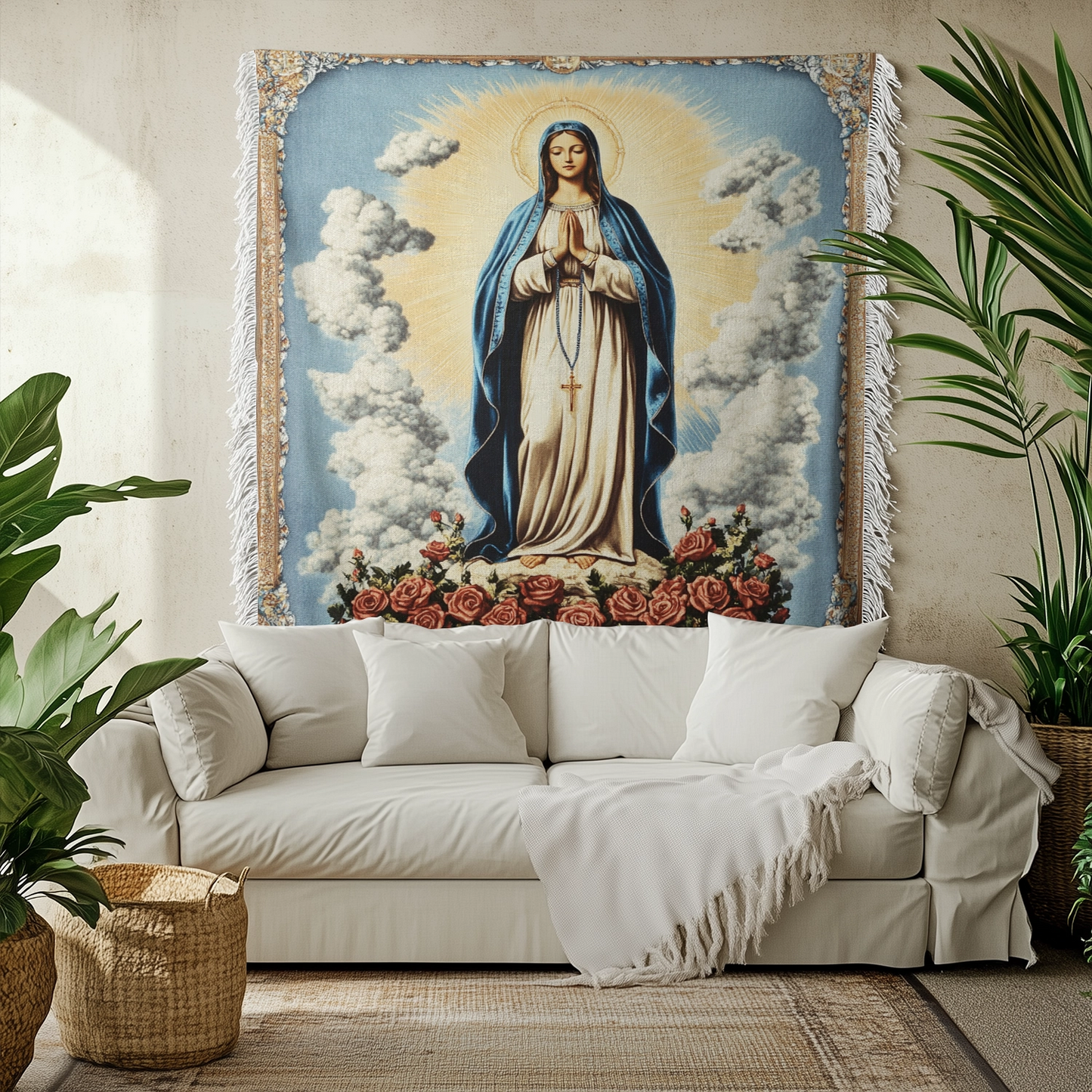 Shineful Woven Tapestry Throw Blanket  Sacred Mary Serenity