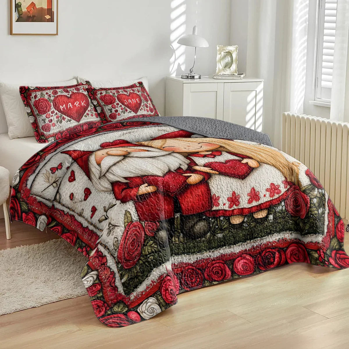 Shineful All Season Quilt 3-Piece Set - Pesonalized Romantic Valentine Couple