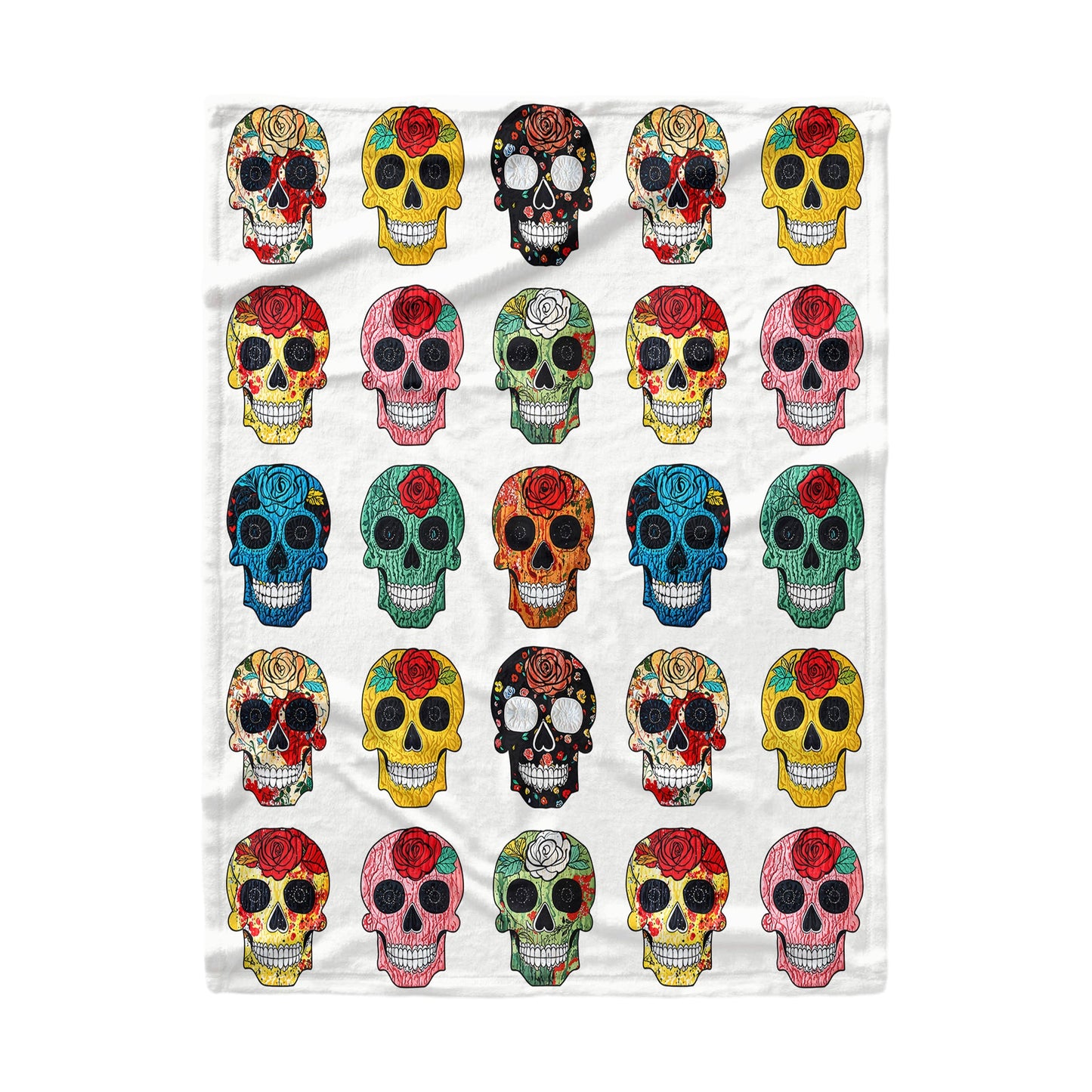 Shineful Fleece Blanket Colorful Sugar Skull Roses