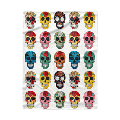 Glänzende Fleecedecke Bunte Sugar Skull Rosen