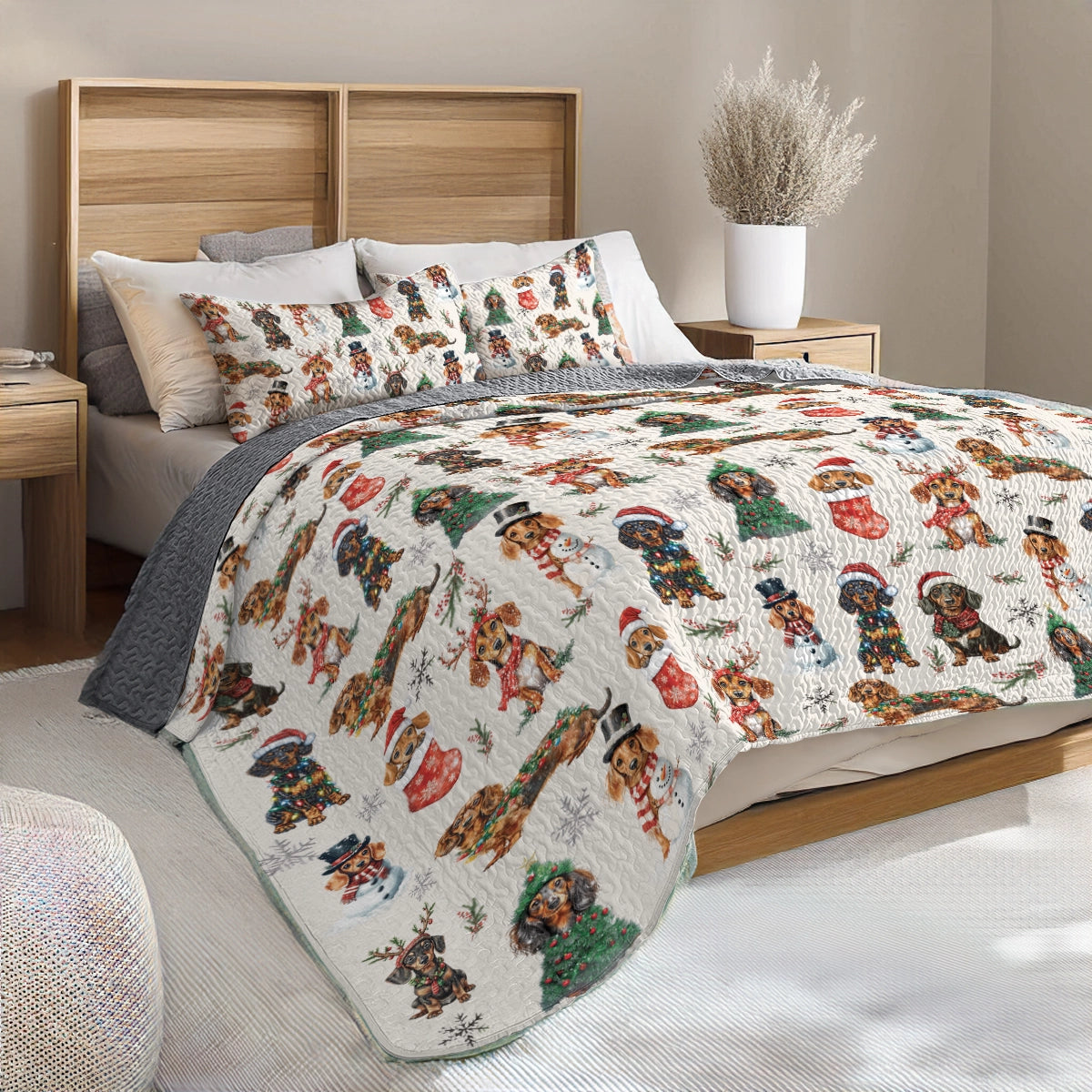 Shineful All Season Quilt 3-Piece Set - Dachshund Holiday Cheer