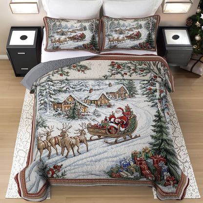 Shineful All Season Quilt 3-Piece Set Peace Love Christmas Villiage