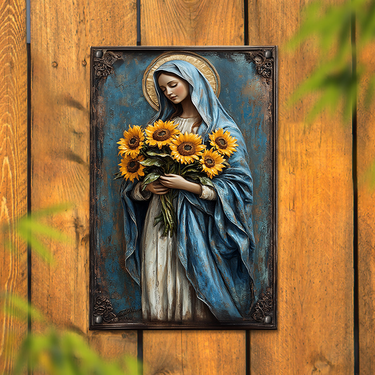 Shineful 2D Metal Sign Virgin Maria And Sunflowers