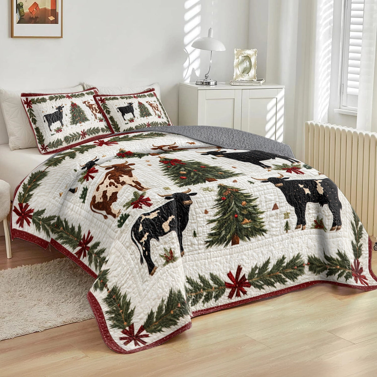 Shineful All Season Quilt 3-Piece Set Country Christmas Cattle