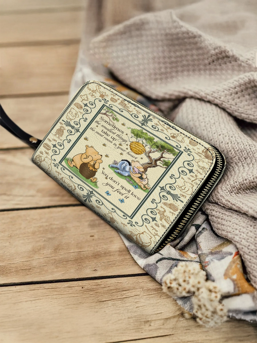 Shineful Leather Clutch Purse With Wristlet Strap Handle Winnie the Pooh Cozy