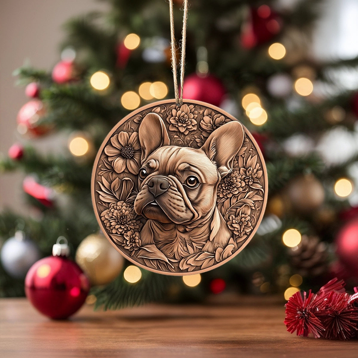 Shineful 2D Acrylic Ornament - Frenchie Floral Holiday