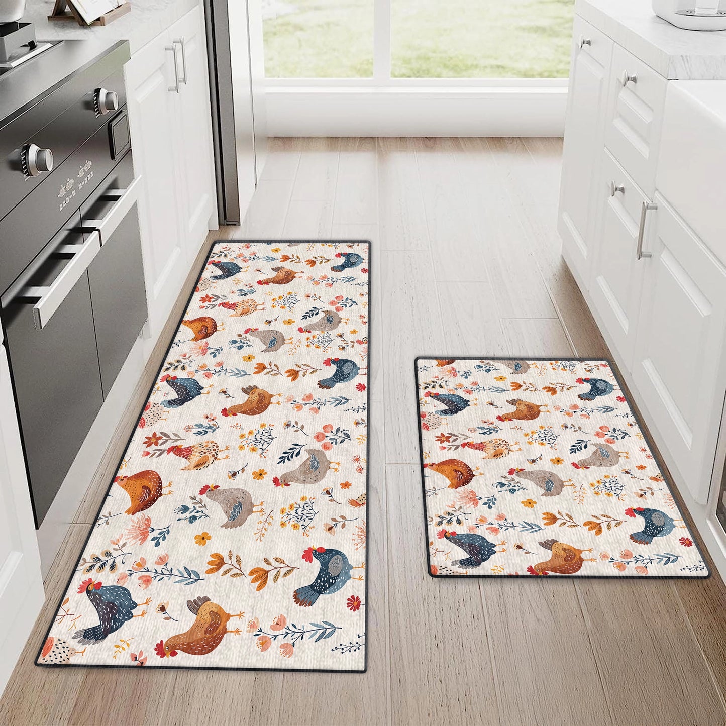 Shineful Ultra-Thin Non Skid Floor Mat, Kitchen Rugs Chicken Flower