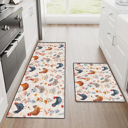 Shineful Ultra-Thin Non Skid Floor Mat, Kitchen Rugs Chicken Flower