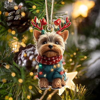 Glänzender 2D-Acryl-Ornament „Yorkie“ – Weihnachtsanhänger