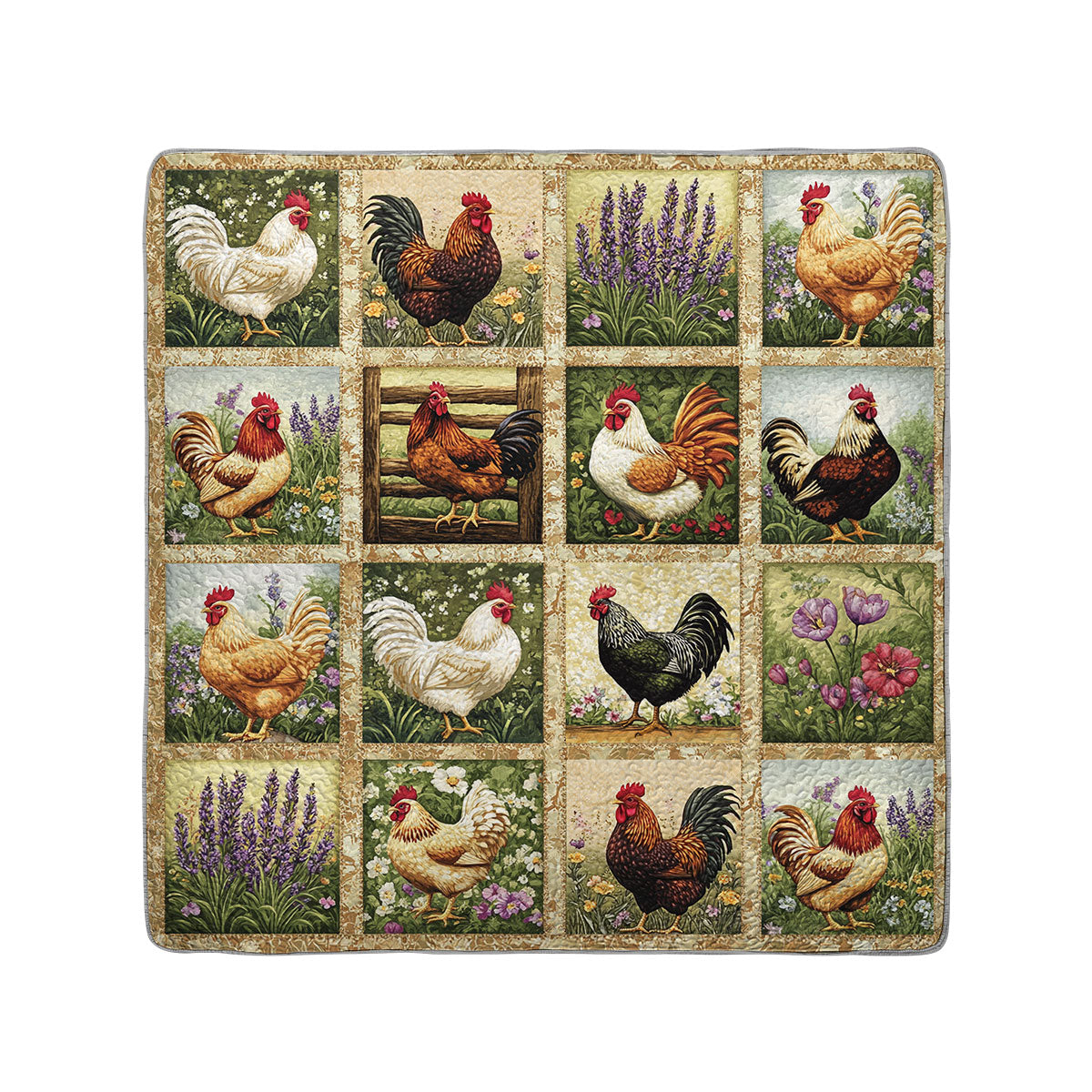 Shineful All Season Quilt 3-Piece Set Floral Chicken Vintage