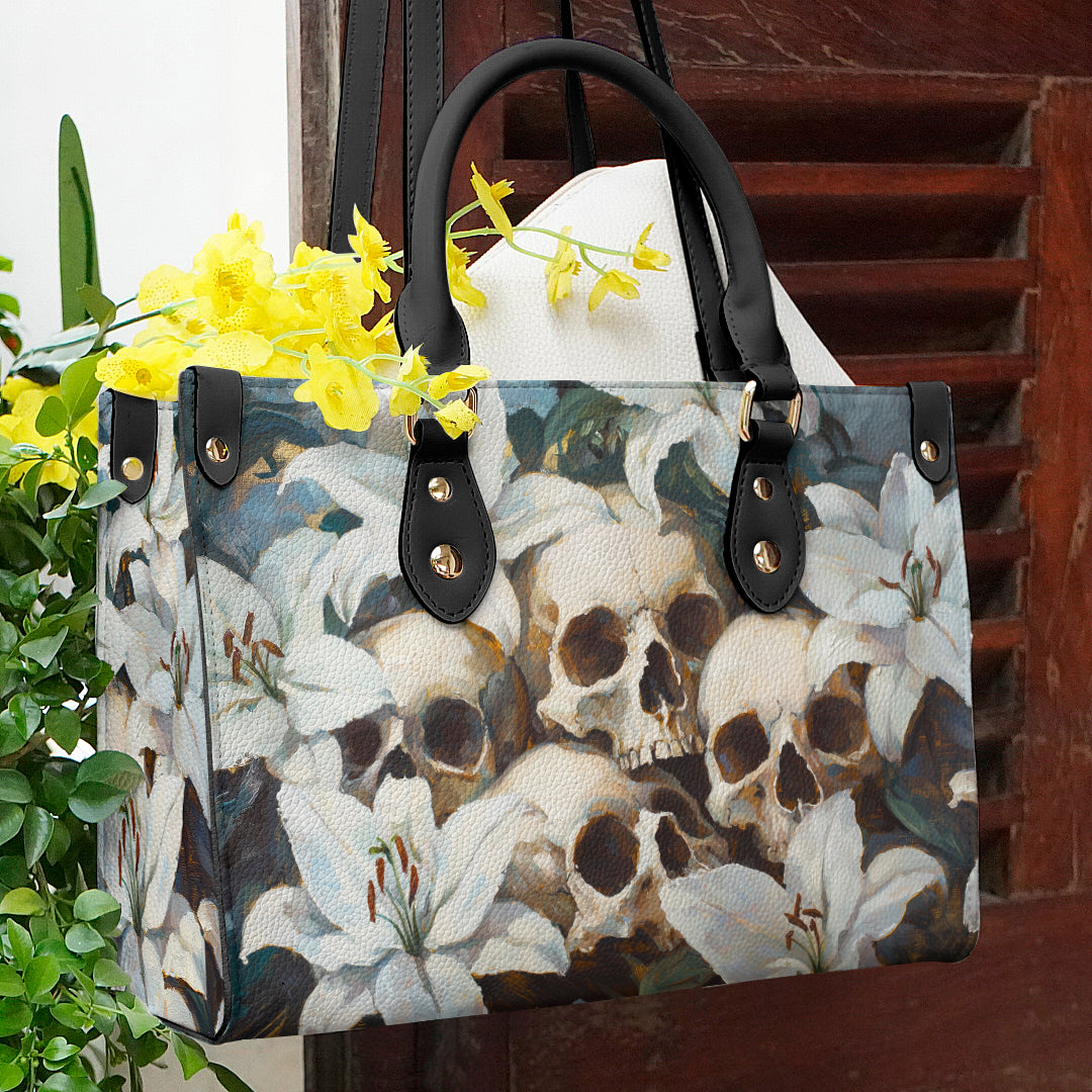 Sac en cuir brillant Mystic Skull &amp; White Lilies