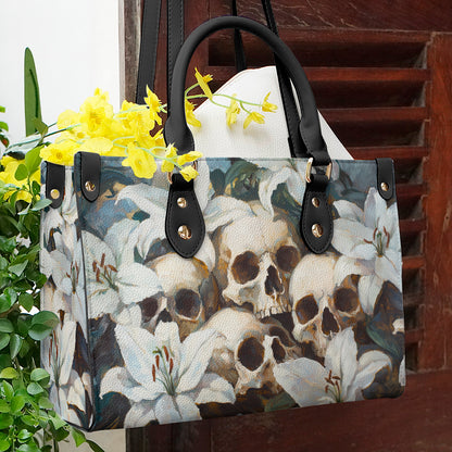 Shineful Leather Bag Mystic Skull & White Lilies