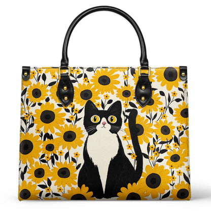 Shineful Leather Bag Cat In Sunflower Garden