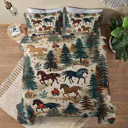 Shineful All Season Quilt 3-Piece Set Horse Riding In The Pine Forest