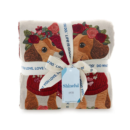 Shineful Fleece Blanket Red Roses Dachshund Couple