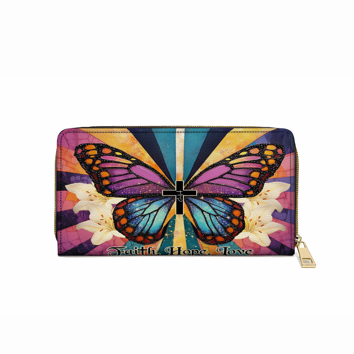 Shineful Leather Clutch Purse With Wristlet Strap Handle Wings Of Faith