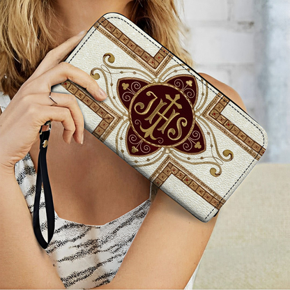 Shineful Leather Clutch Purse With Wristlet Strap Handle Sacred Elegance