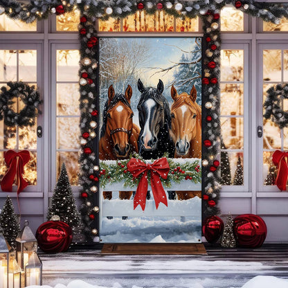 Shineful Door Cover Winter's Charm Horse Trio