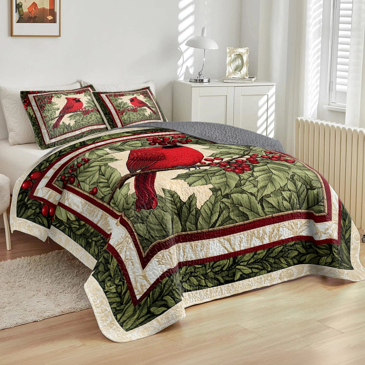 Shineful All Season Quilt 3-Piece Set - Cardinal Winter's Red Beauty