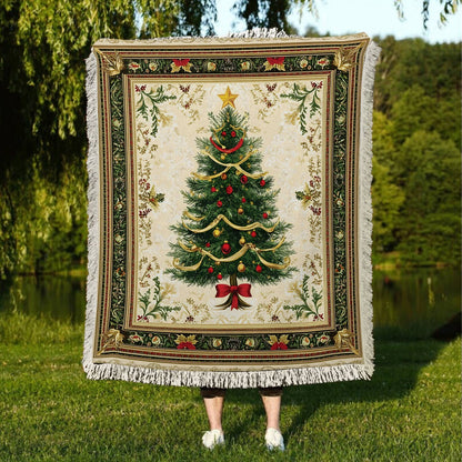 Shineful Woven Tapestry Throw Blanket Classic Christmas Tree