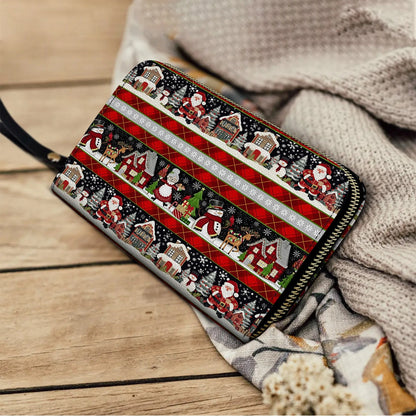 Shineful Leather Clutch Purse With Wristlet Strap Handle Santa’s Magical Christmas